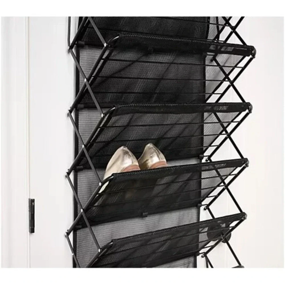 Pop-It Over the Door Hanging 7-Tier Mesh Shelf Shoe Rack Organizer Storage Black